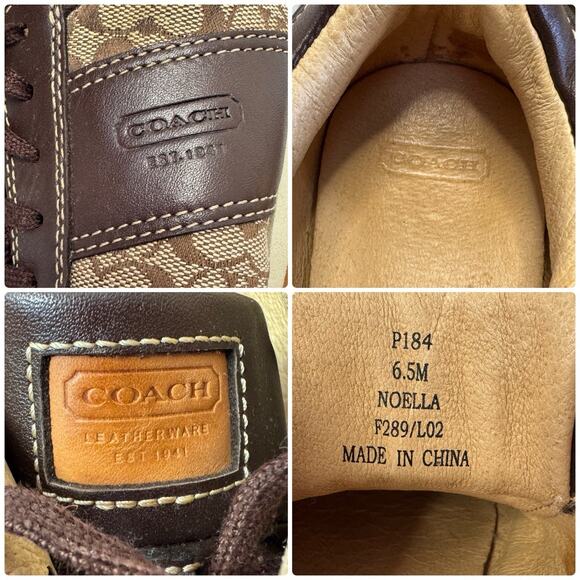 COACH Noella Signature Logo Brown Canvas Leather Tennis Shoes Size 6.5M MINT - Picture 9 of 9